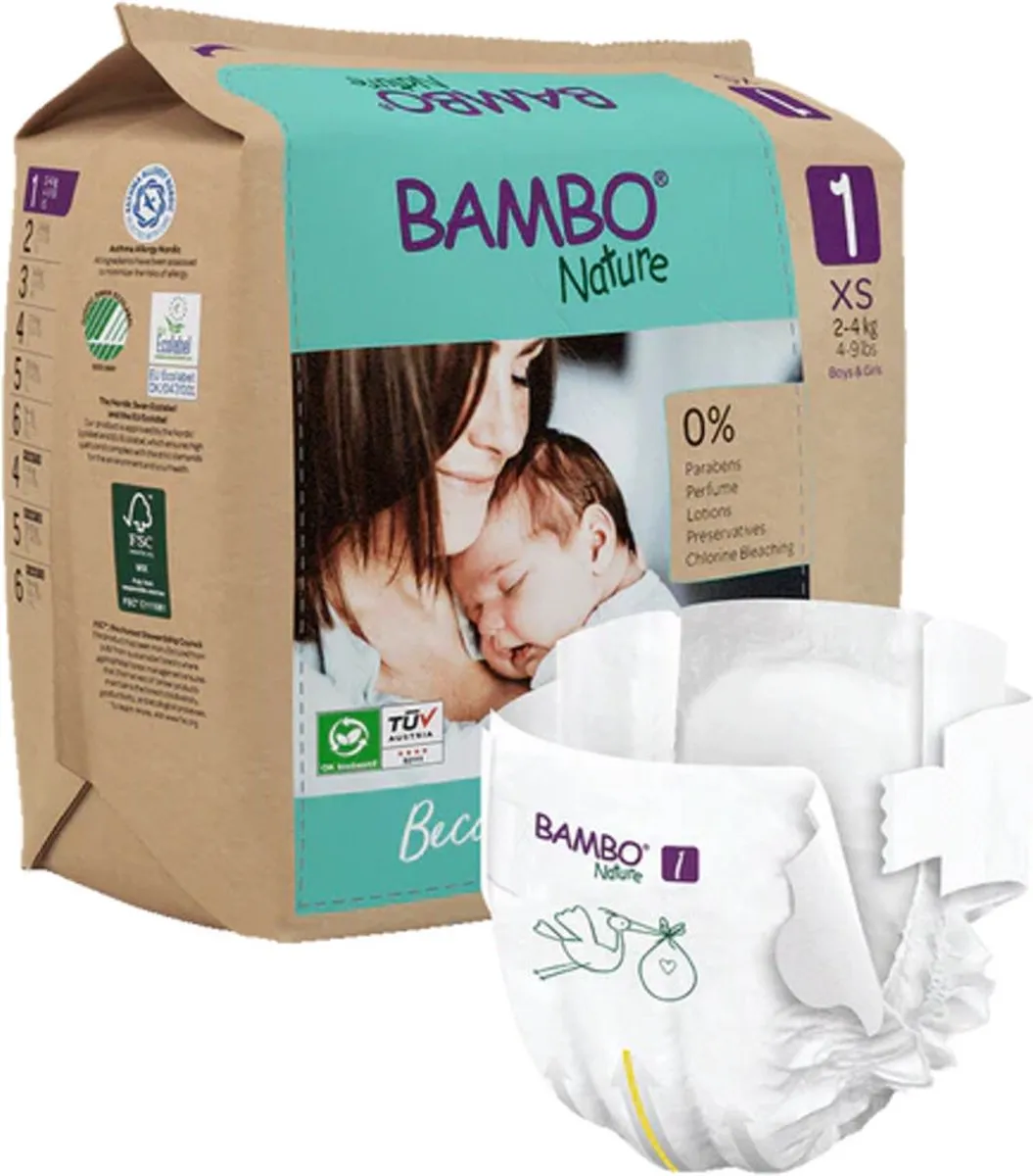 BAMBO Nature Luiers Maat 1 2-4kg - 44 Stuks (2x22)