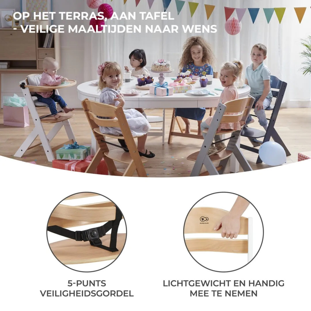 KinderKraft ENOCK Houten Kinderstoel 3-in-1 - Wit