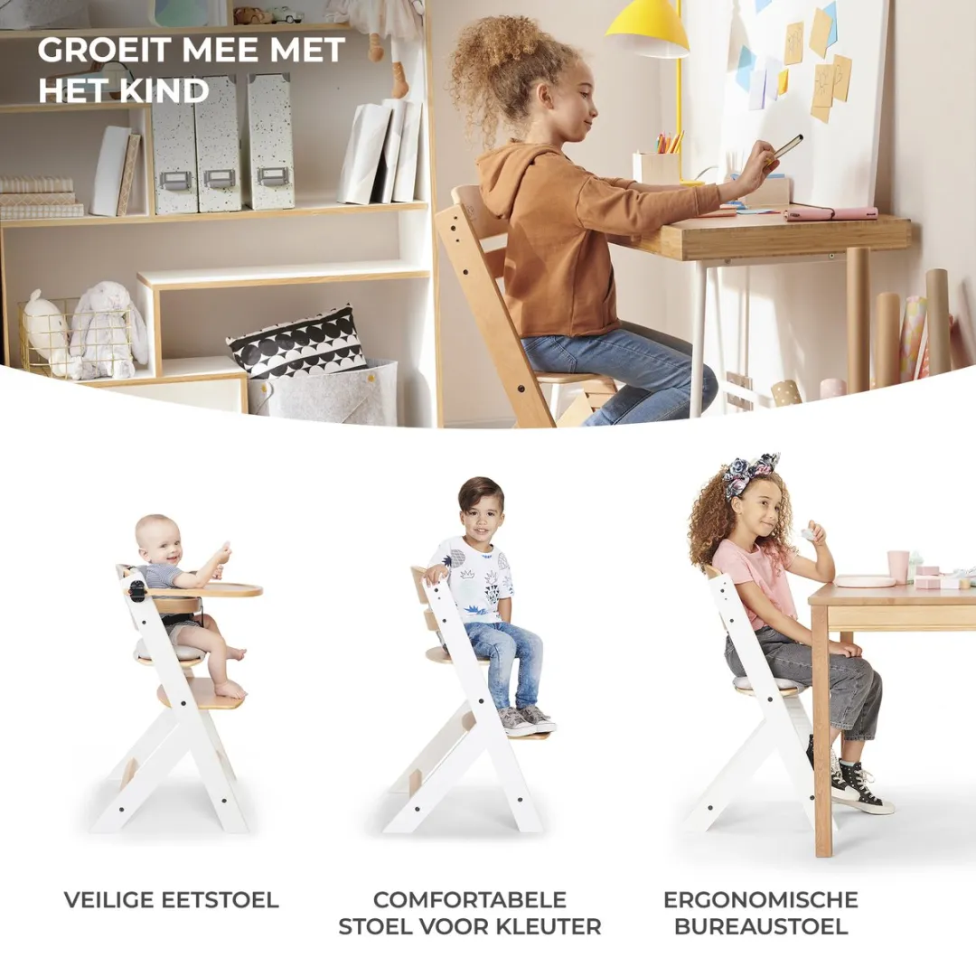 KinderKraft ENOCK Houten Kinderstoel 3-in-1 - Wit