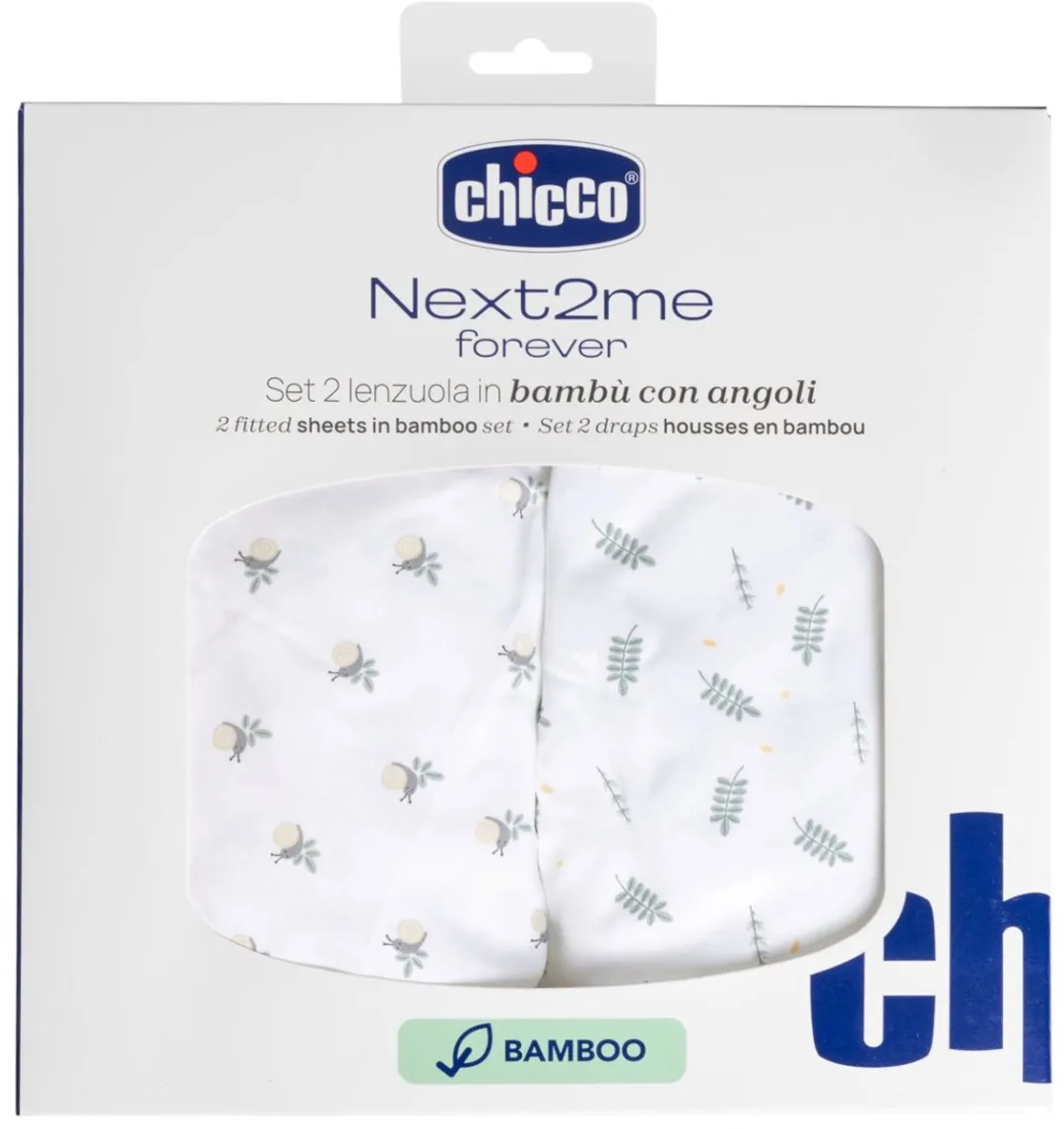 Chicco Next2Me Forever Bamboe Hoeslakens - 2 Stuks - Wit/ Groen