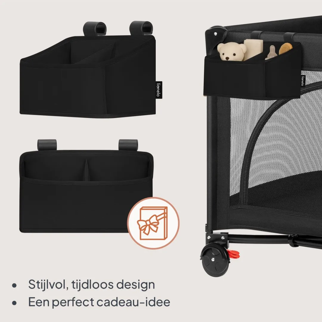 Lionelo Stefi Campingbedje 3-in-1 60x120cm - Reisbed met matras - Zwart