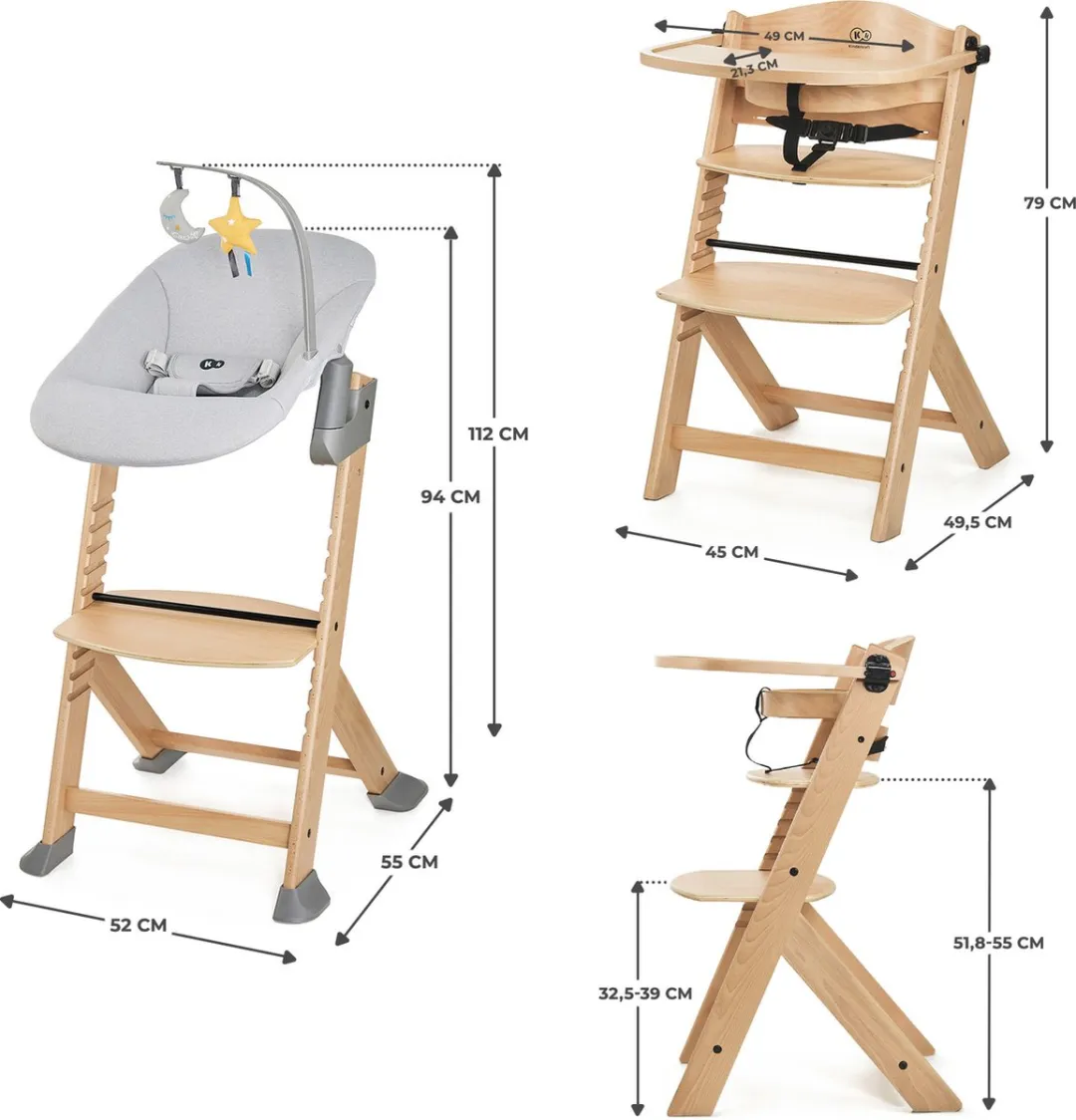 KinderKraft ENOCK 3-in-1 Houten Kinderstoel - Natuur