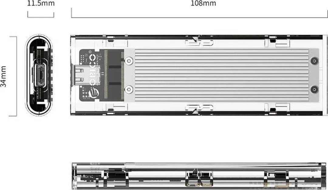 ORICO ORI-TCM2-C3-SV NVMe M.2 SSD Behuizing 10Gbps - Transparant - afbeelding 4 van 6