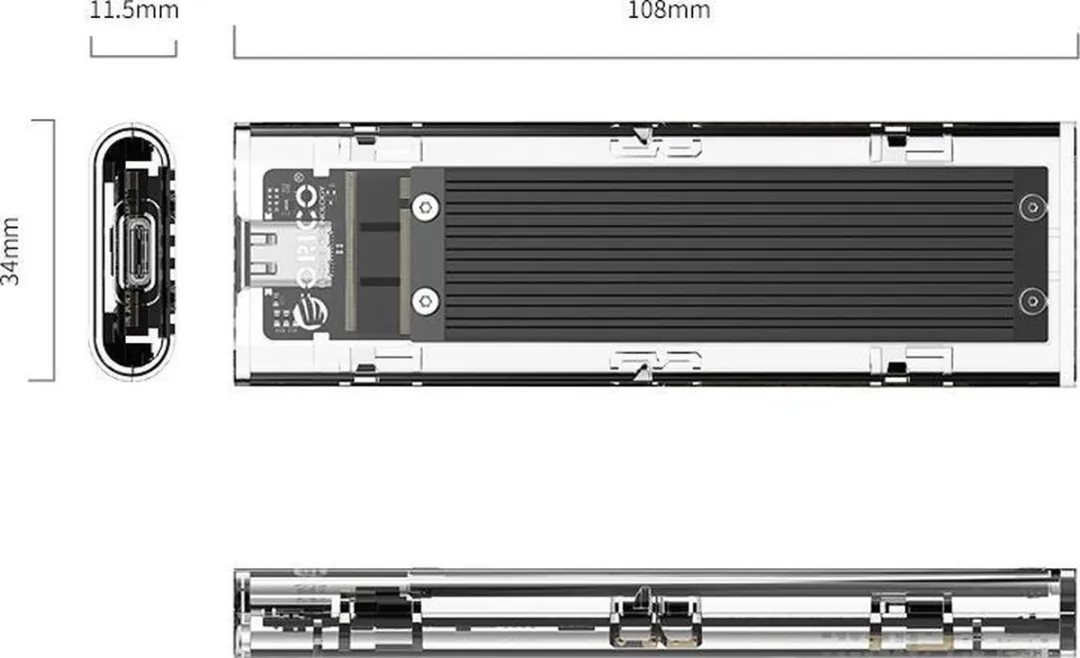 ORICO NVMe M.2 SSD Behuizing 10Gbps - Transparant - Zwart - afbeelding 2 van 6