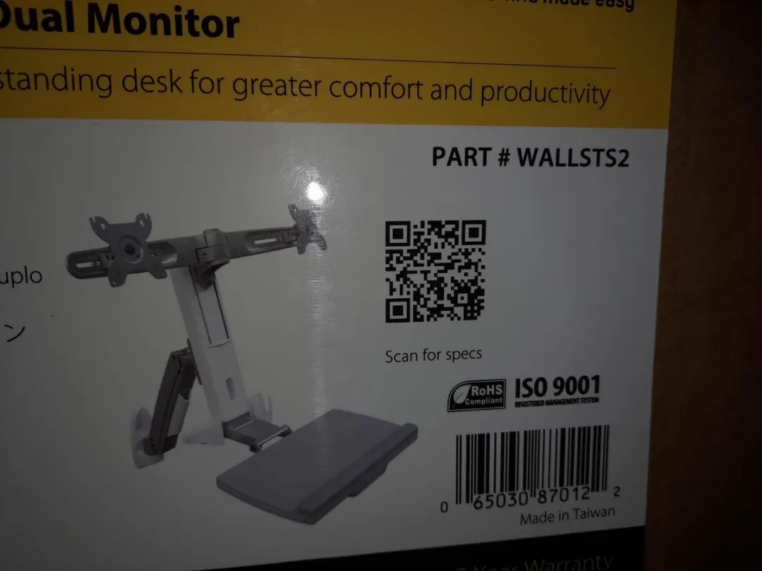 Startech WALLSTS2 Computerwerkplek Zitten/Staan - Zwart