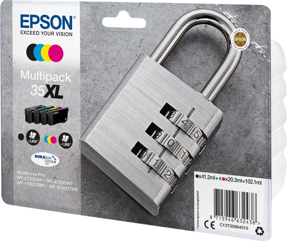 Epson Padlock Multipack 4 Kleuren 35XL DURABrite Ultra Ink - 2600 Pagina's