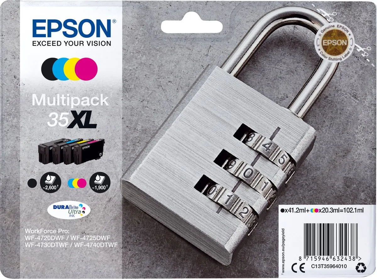 Epson Padlock Multipack 4 Kleuren 35XL DURABrite Ultra Ink