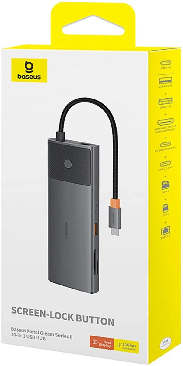 Baseus Hub USB-C Metal Gleam II 10-in-1 - Grijs