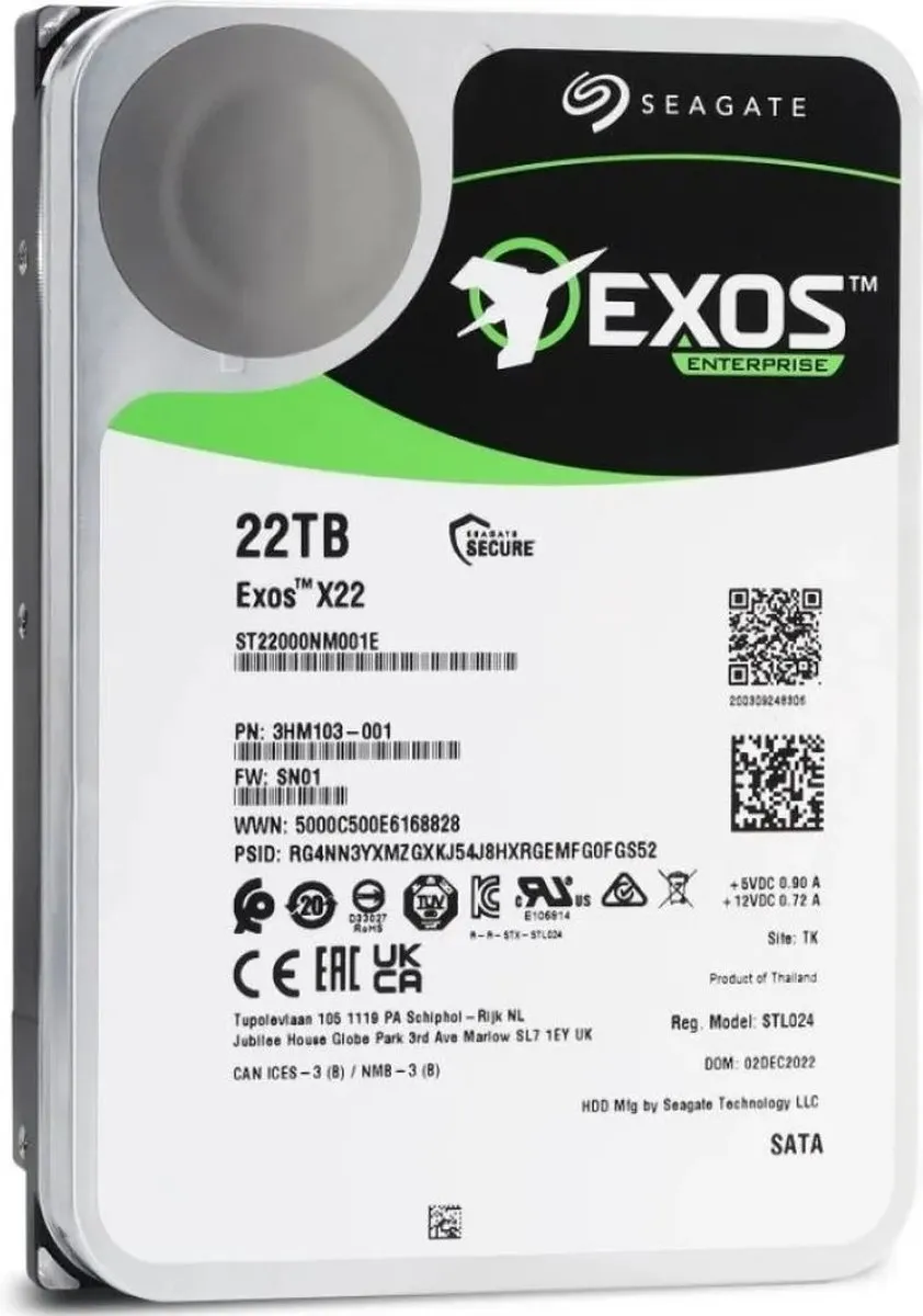 Seagate ST22000NM001E Harde Schijf 22TB 7200 RPM