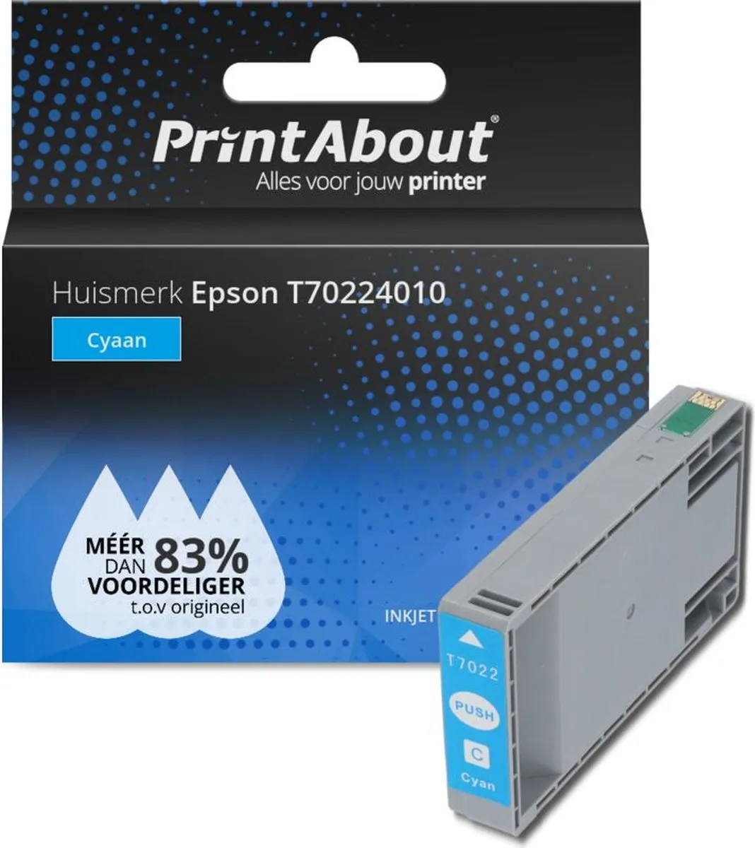 PrintAbout T70224010 Inktcartridge Cyaan - 49ml - o.a. Epson XP520/XP540