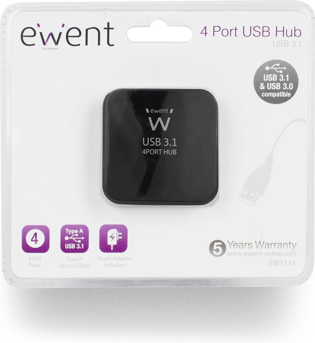 Ewent EW1134 USB Hub 4x USB 3.1 - Zwart - afbeelding 3 van 6