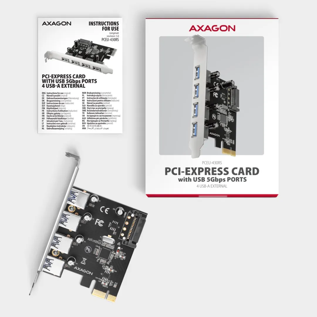 Axagon PCEU-430RS PCIe Kaart - 4x USB 5Gbps