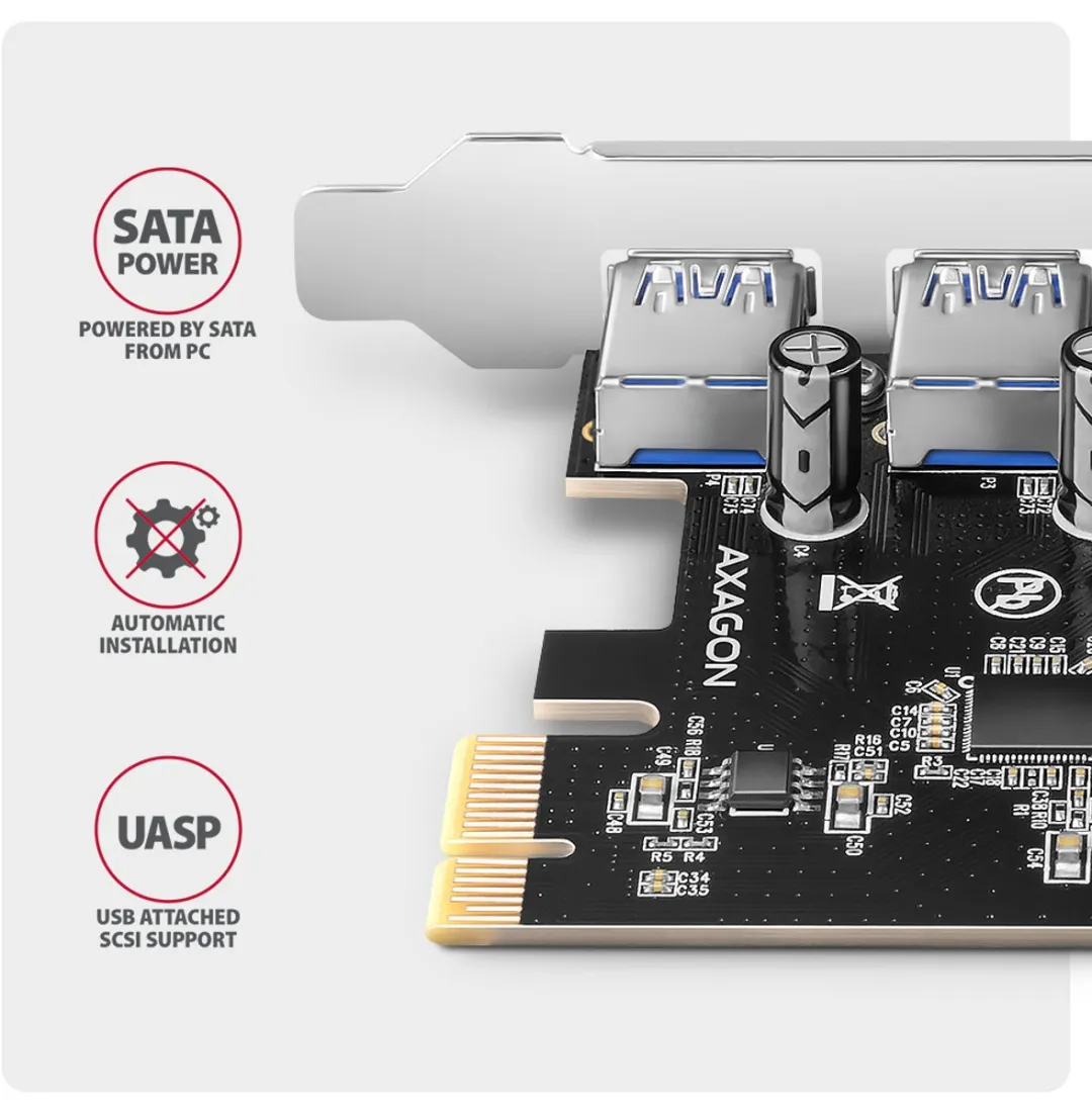 Axagon PCEU-430RS PCIe Kaart - 4x USB 5Gbps