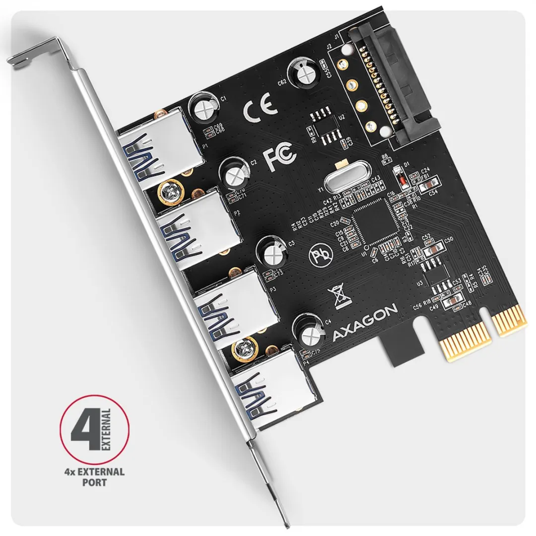Axagon PCEU-430RS PCIe Kaart - 4x USB 5Gbps