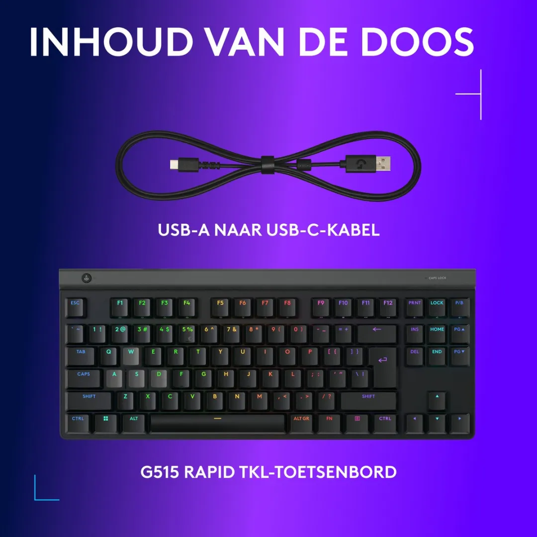 Logitech G G515 RAPID TKL Gamingtoetsenbord - US INTL QWERTY - Zwart - afbeelding 6 van 6