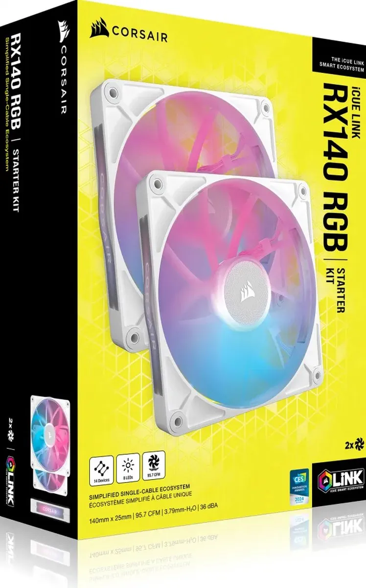 Corsair iCUE LINK RX140 RGB Ventilatoren 2-pack 140mm - wit