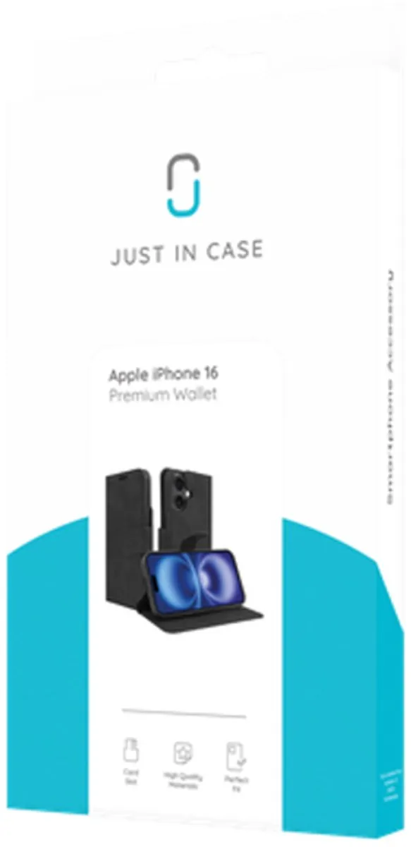Just in Case iPhone 16 Hoesje met Pasjeshouder 4 Stuks - Zwart