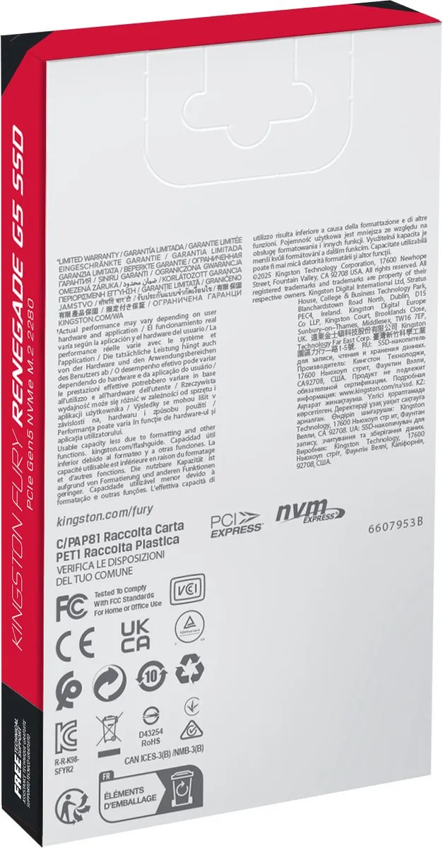 Kingston FURY RENEGADE G5 SFYR2S/1T0 SSD M.2 2280 - 1TB - Zwart