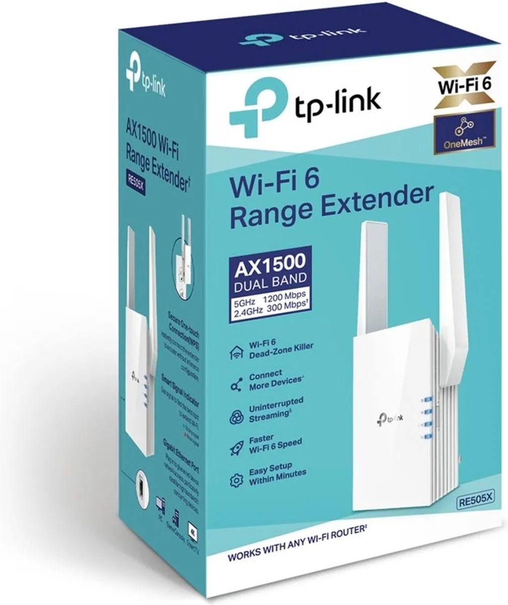 TP-Link RE505X WiFi 6 Repeater AX1500 - 1x Ethernet - Wit