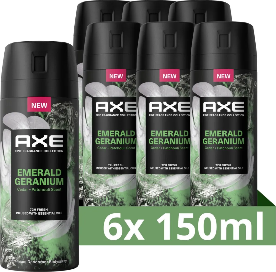 Axe Premium Deodorant Bodyspray Fine Fragrance Emerald Geranium - 6x150ml