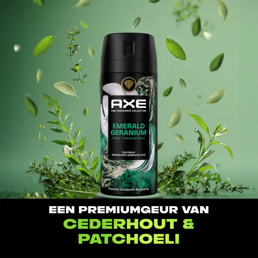 Axe Premium Deodorant Bodyspray Fine Fragrance Emerald Geranium - 6x150ml