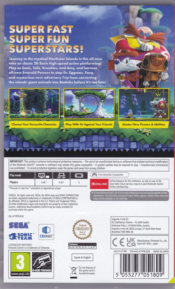 Sega Sonic Superstars Nintendo Switch - 4 Spelers Offline