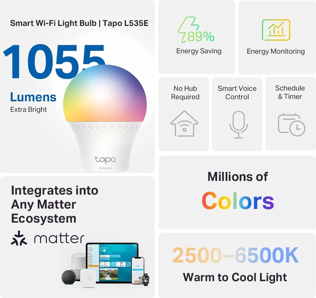 TP-Link Tapo L535E Slimme LED E27 - RGB 75W - 1 Stuk - afbeelding 6 van 6