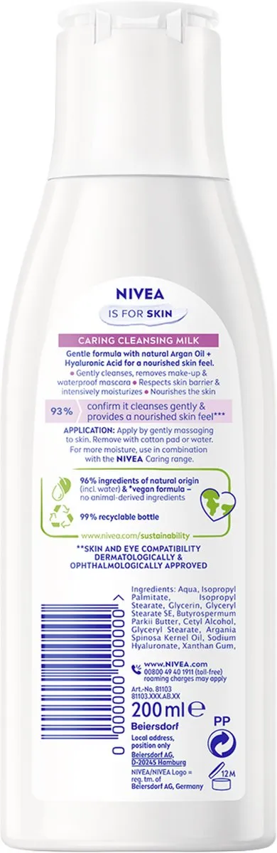 NIVEA Verzorgende Reinigingsmelk 200ml - Droge/Gevoelige Huid