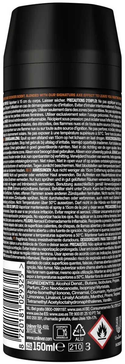 Axe Leather & Cookies Bodyspray 150ml - 3 Stuks