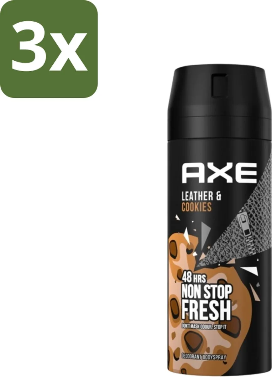 Axe Leather & Cookies Bodyspray 150ml - 3 Stuks