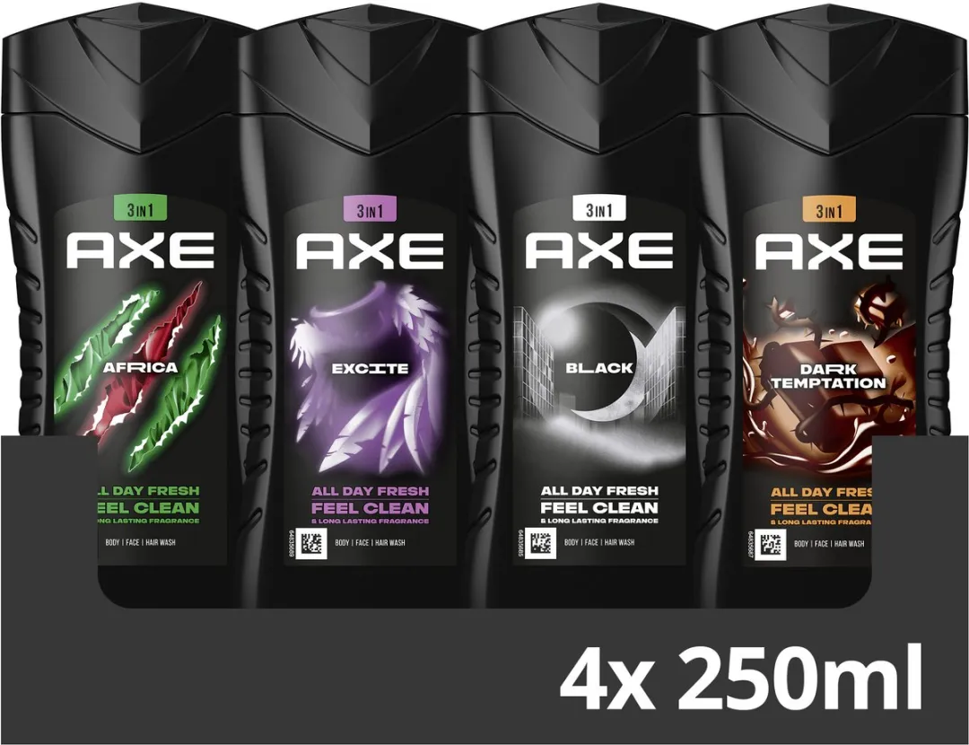 Axe 3-in-1 Douchegel - 4x250ml - Afrika/Black/Dark Temptation/Excite