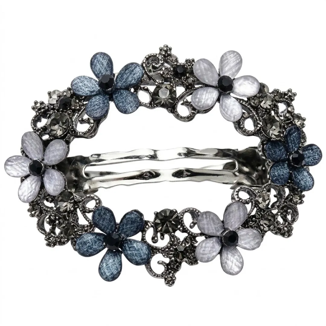 NuveX Haarclip Bloemen Zwart/Blauw