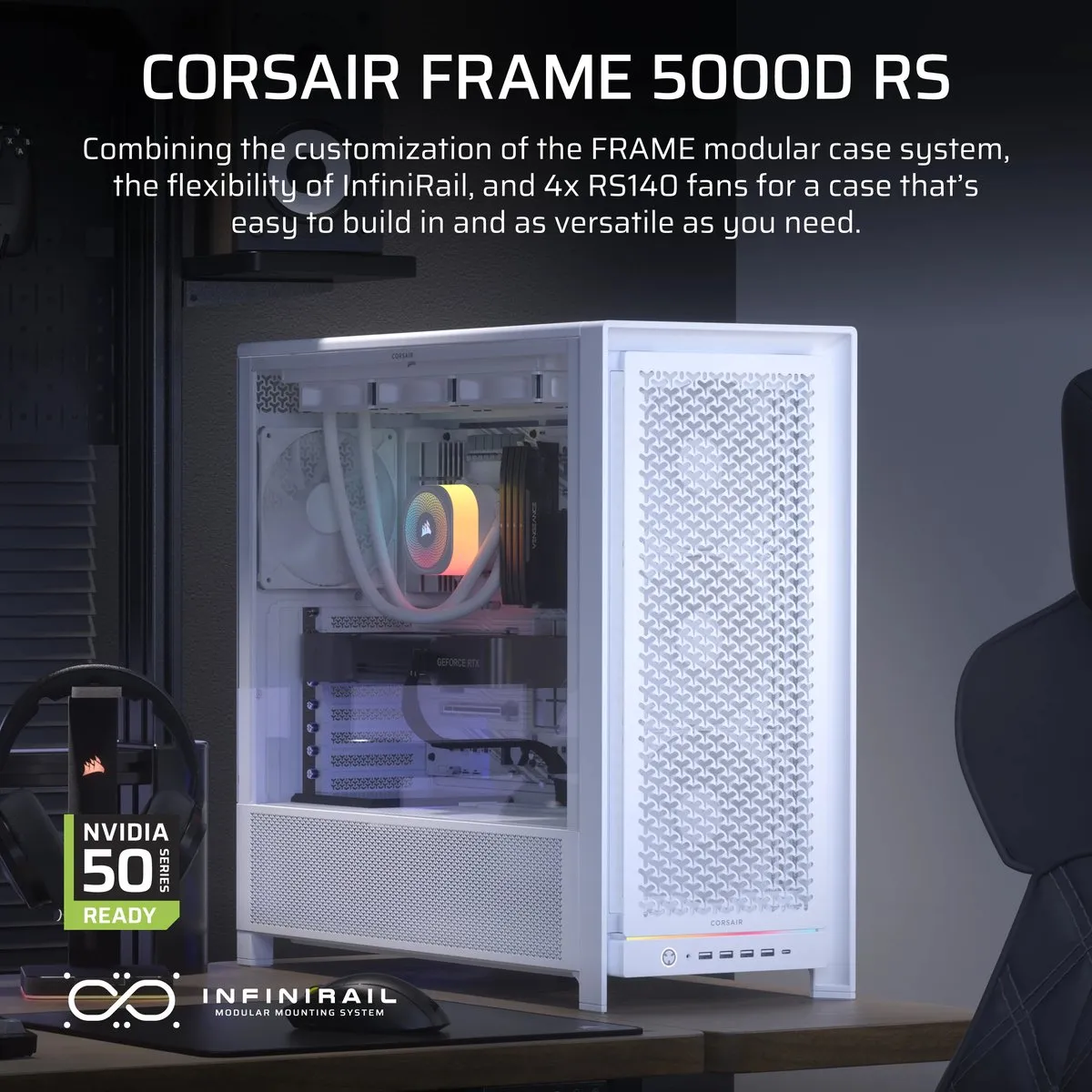 Corsair FRAME 5000D RS Midtower ATX - Wit - 4x RS140 Ventilatoren