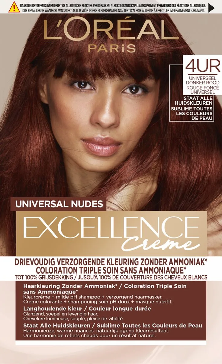 L'Oréal Paris Excellence Universal Nudes 4UR Permanente Haarkleuring 100ml - Middenrood