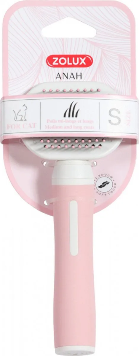 Zolux Anah Slickerborstel Kat - 6,4x3,5x16,2cm - Roze/Wit - afbeelding 2 van 3