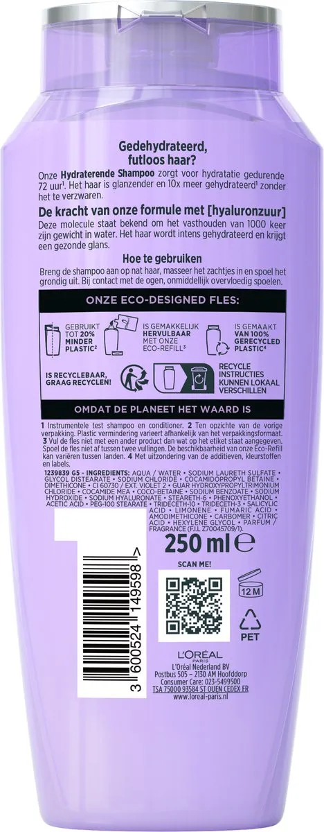L'Oréal Paris Elvive Hydra Hyaluronic Shampoo 250ml - 6x
