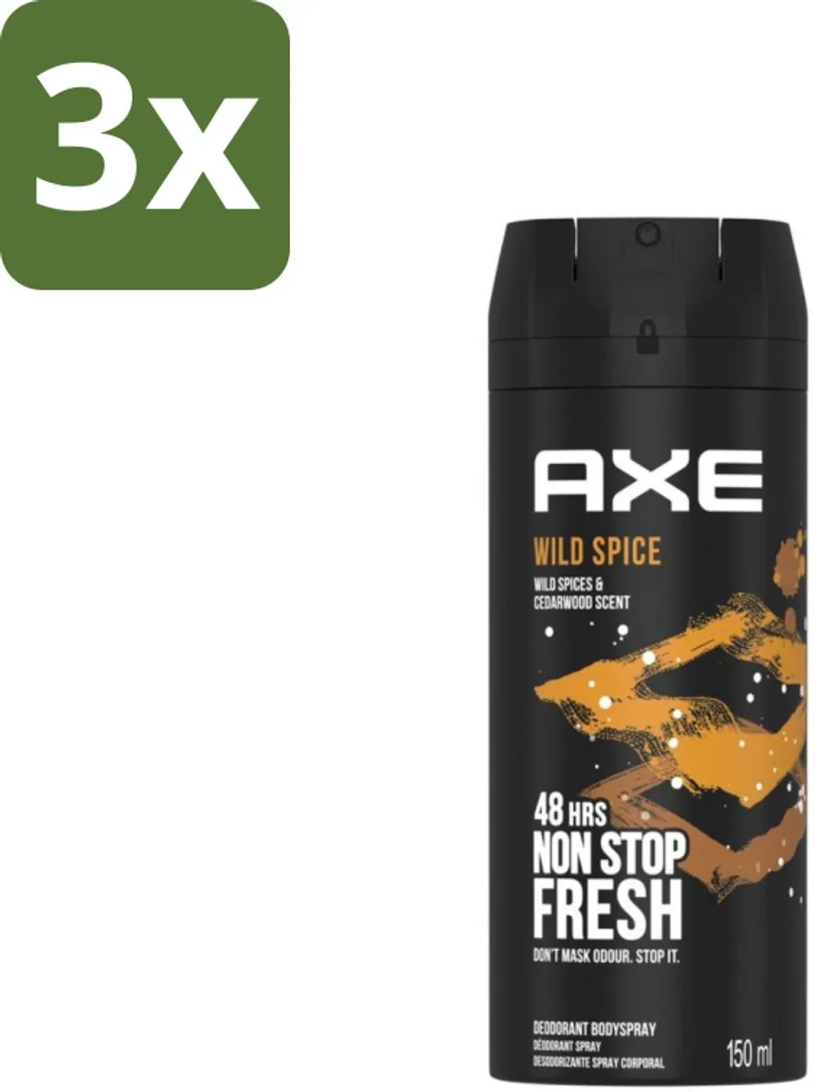 Axe Wild Spice Bodyspray 48hrs - 3x150ml