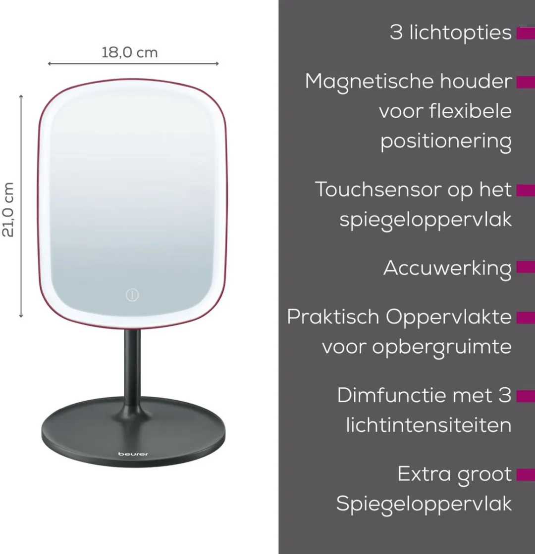 Beurer BS 47 Limited Edition Make-up Spiegel 15x21cm - LED Verlichting - Oplaadbaar - Bordeauxrood/Zwart