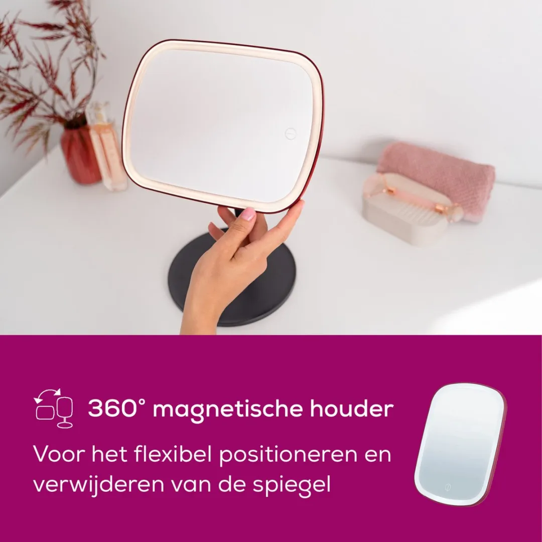 Beurer BS 47 Limited Edition Make-up Spiegel 15x21cm - LED Verlichting - Oplaadbaar - Bordeauxrood/Zwart