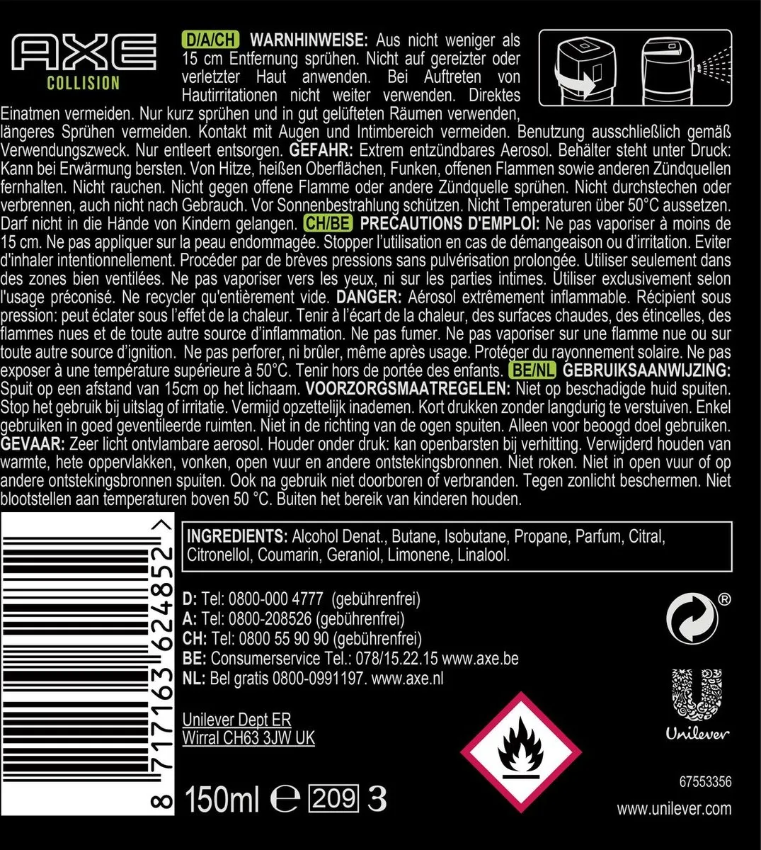 Axe Collision Fresh Forest Deospray - 3x150ml