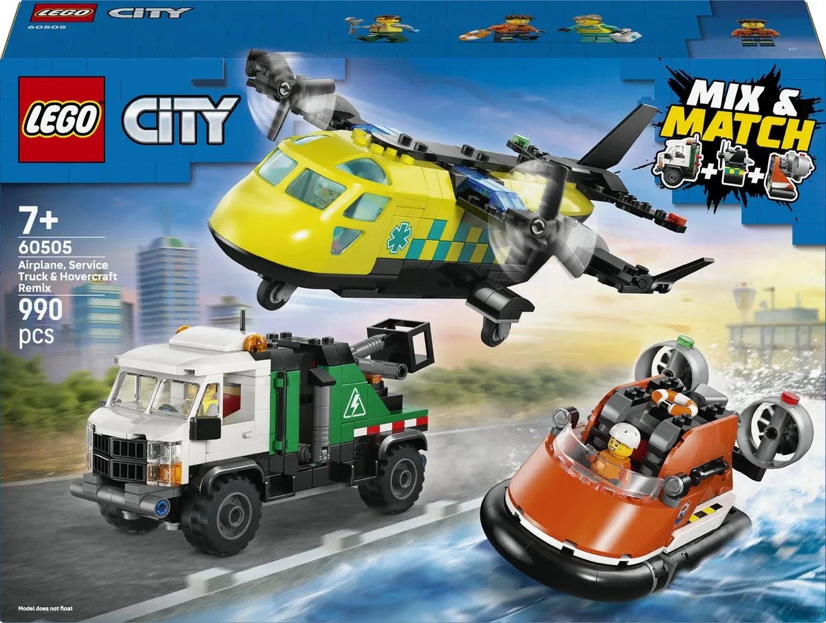 LEGO City 60505 Vliegtuig Onderhoudsvoertuig Luchtkussenboot - 990 Stukken - 3 Minifiguren - Multicolor