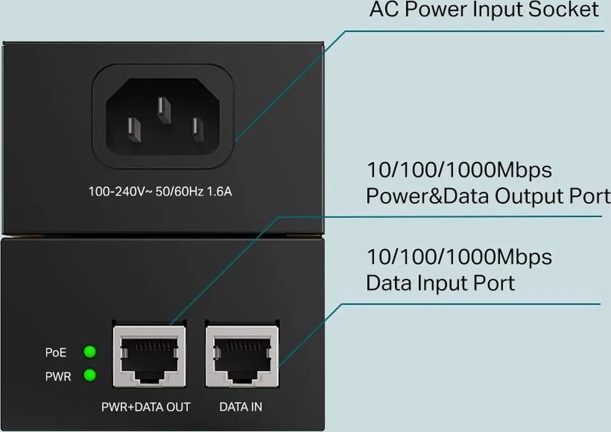 TP-Link TL-POE170S PoE Injector - 1x Gigabit Ethernet - Zwart
