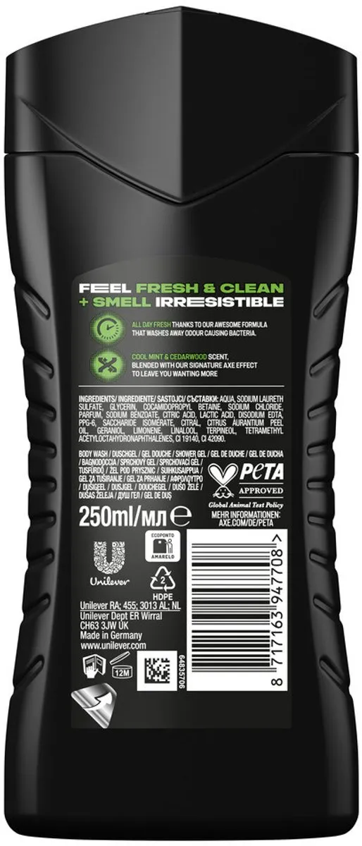 Axe 3-in-1 Douchegel Green Mojito & Cedarwood 1500ml (6x250ml)