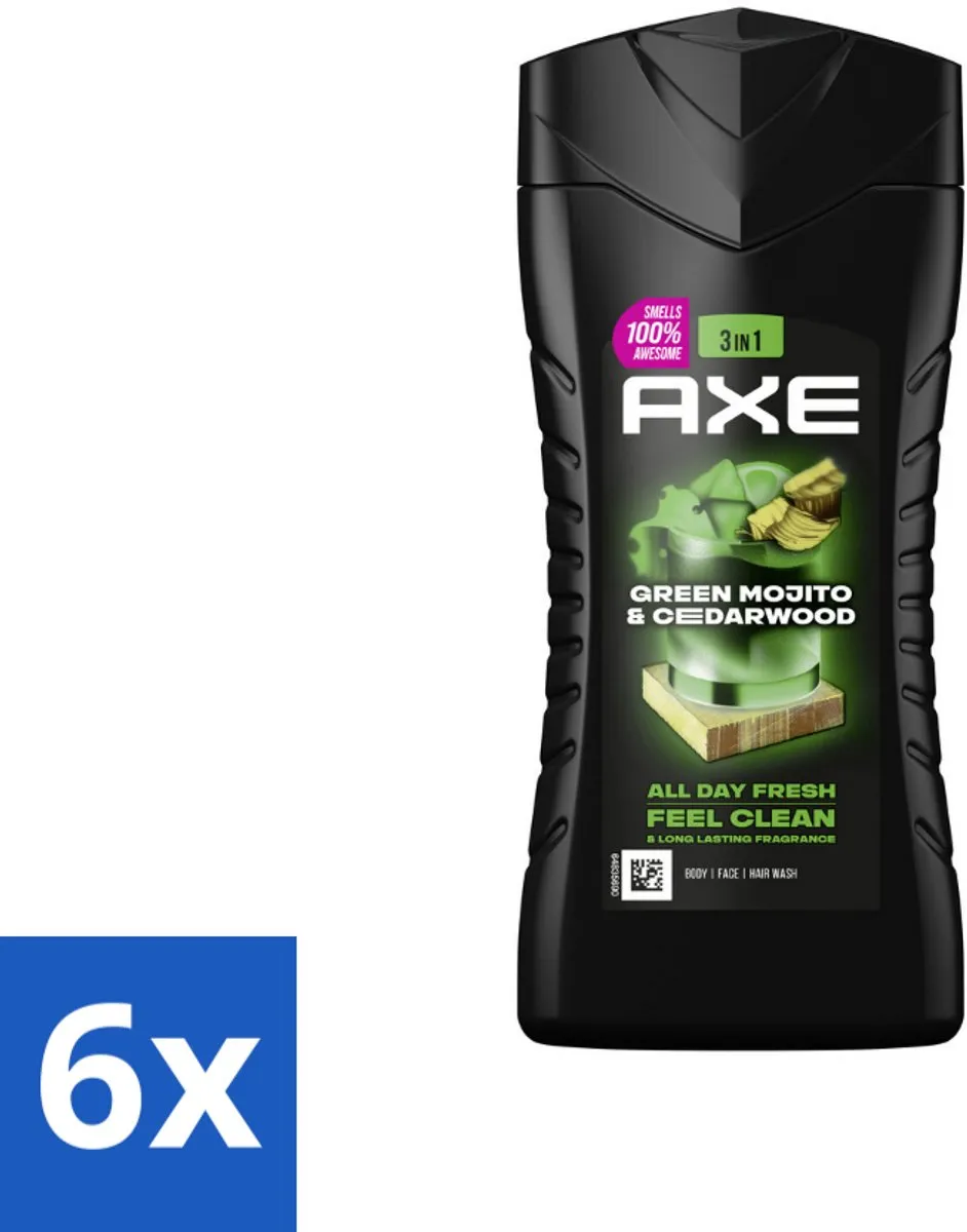 Axe 3-in-1 Douchegel Green Mojito & Cedarwood 1500ml (6x250ml)