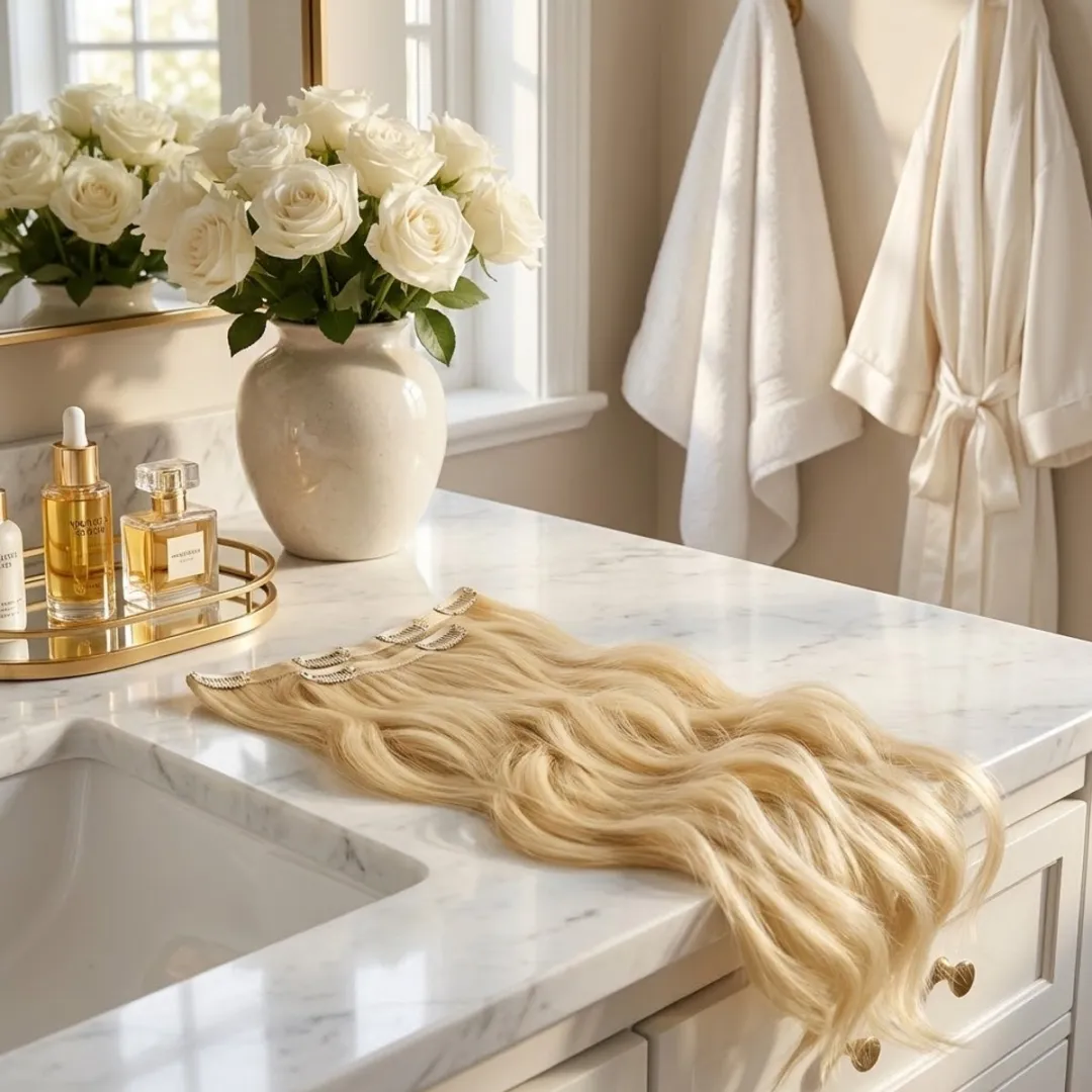 NuveX Clip-in Haar Extensie Wavy Vlas Gouden