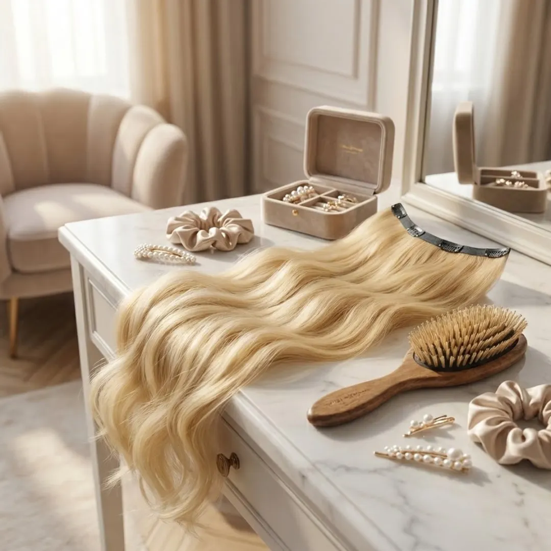 NuveX Clip-in Haar Extensie Wavy Vlas Gouden
