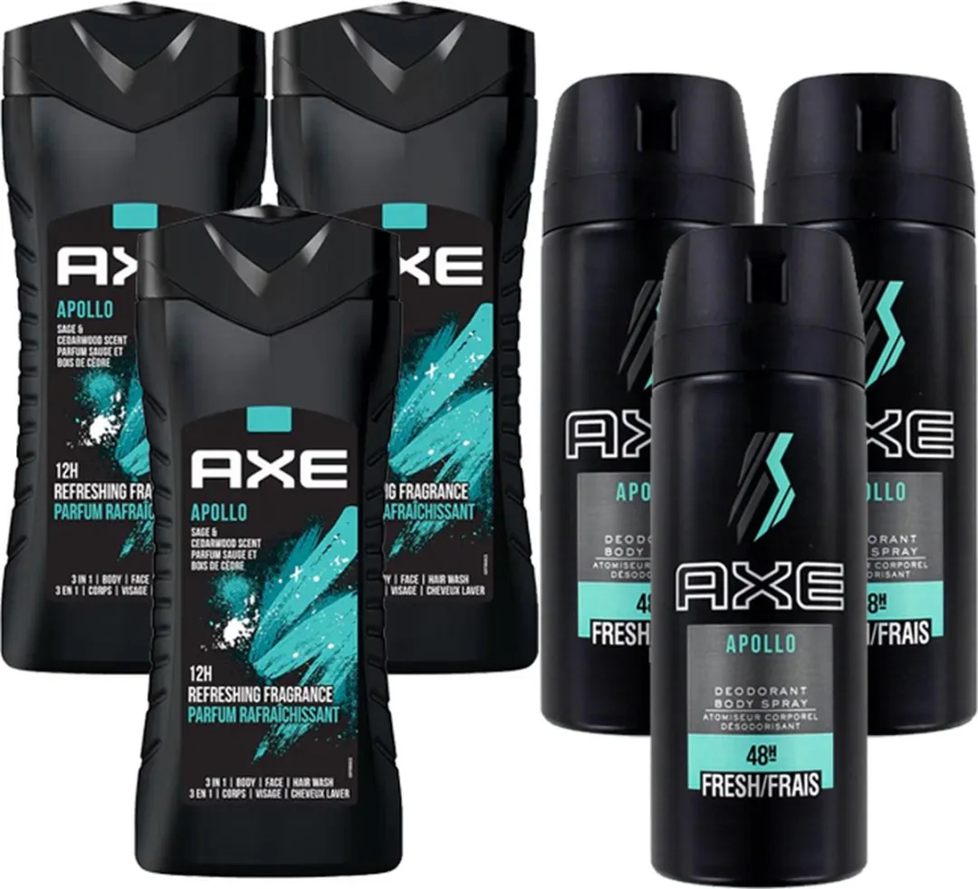 Axe Apollo MIX - 6 Stuks (3x Douchegel & 3x Deo Spray) - 1200ml