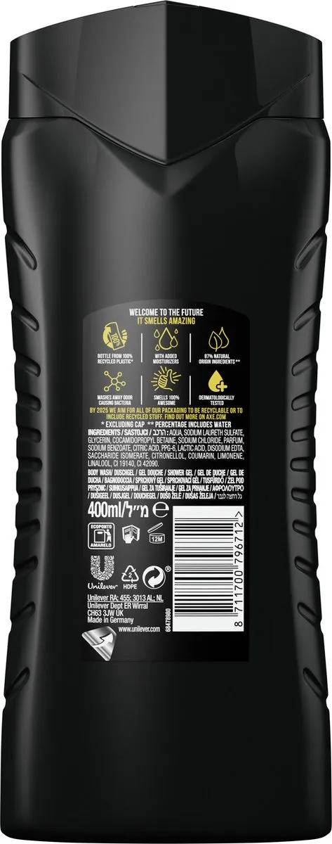 Axe Apollo 3-in-1 Douchegel Facewash Shampoo - 2400ml (6x400ml)