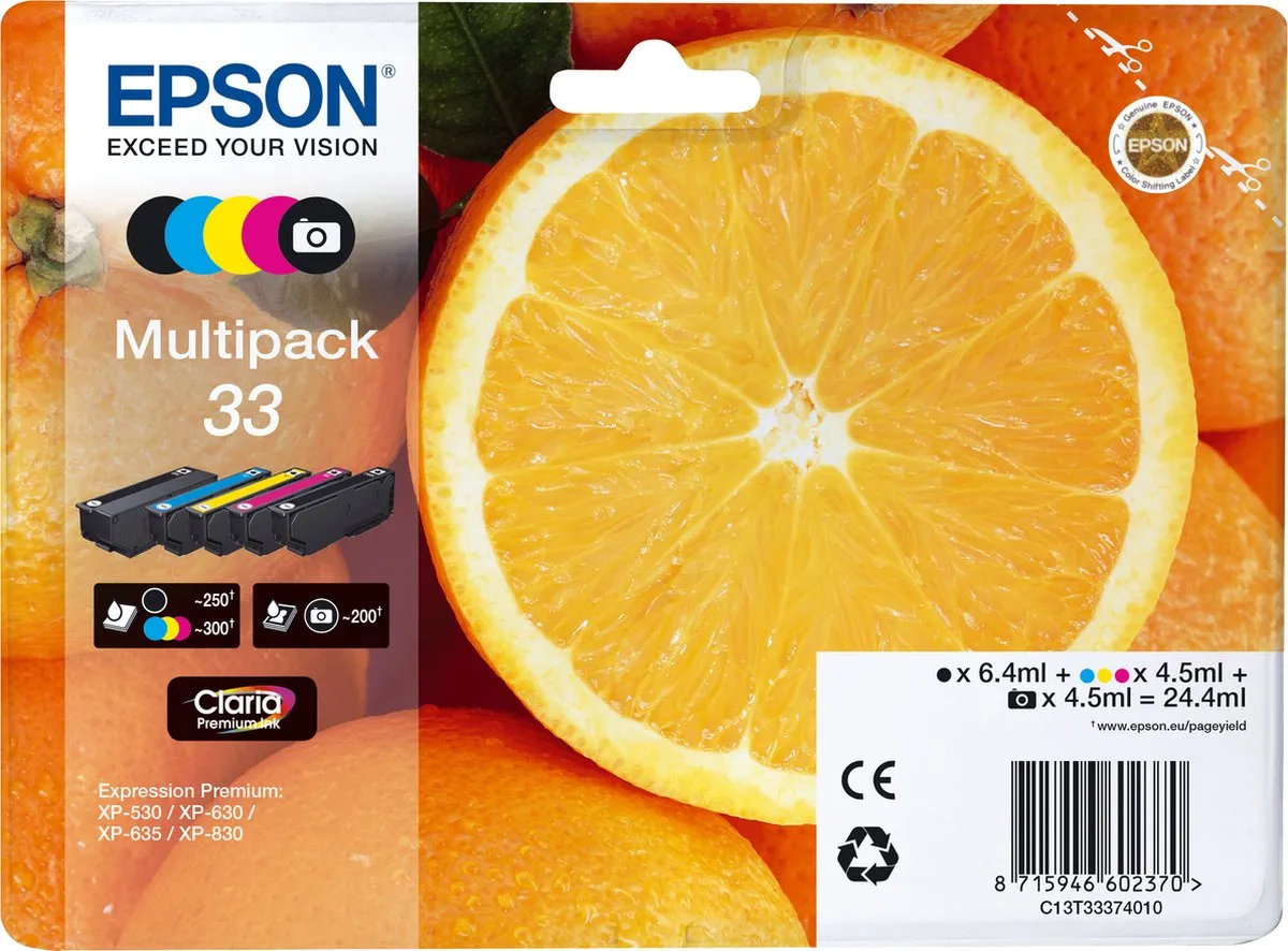 Epson 33 C13T33374510 Inktcartridges - 250 Stuks - Multicolor