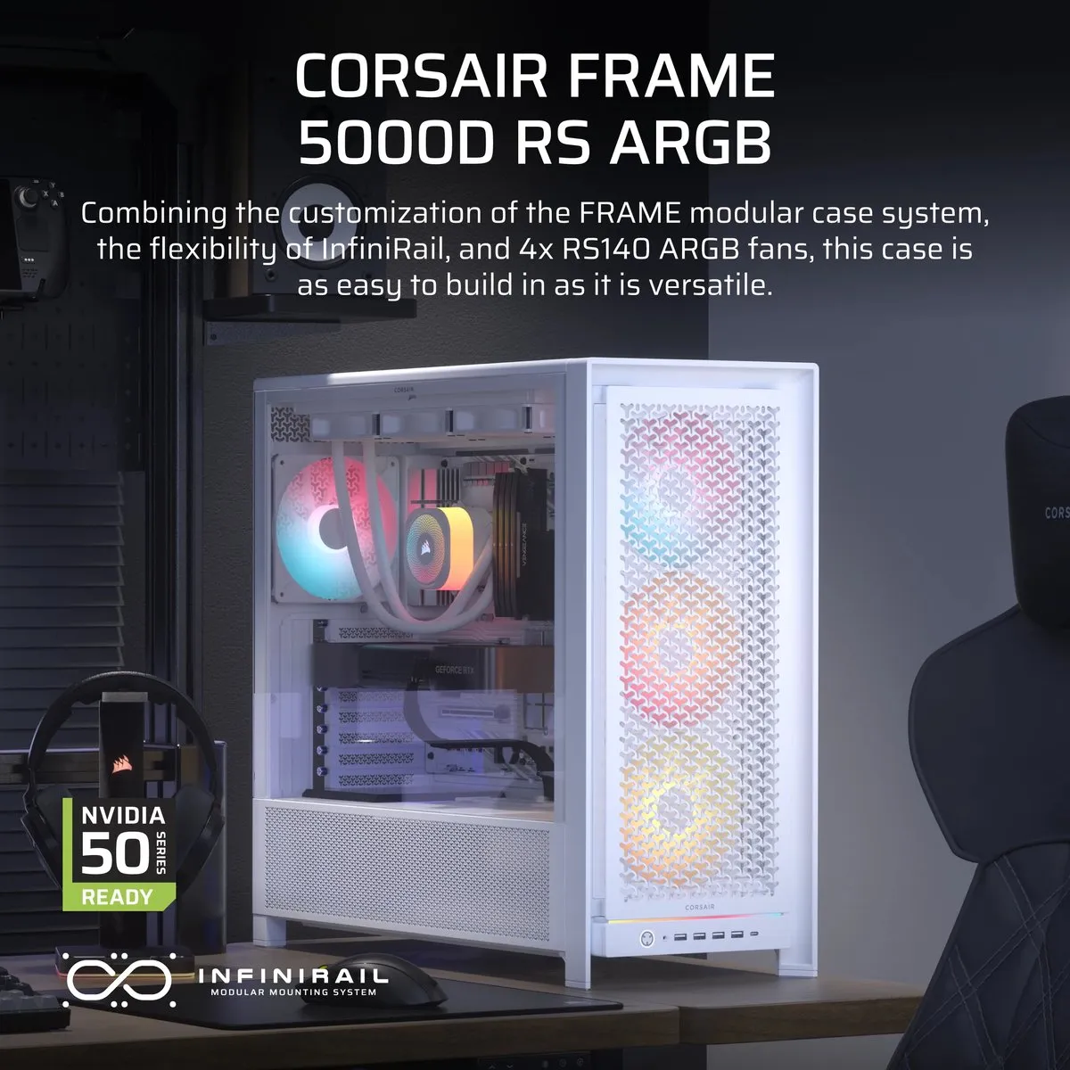 Corsair FRAME 5000D RS ATX Behuizing - Wit - 4x ARGB Ventilatoren